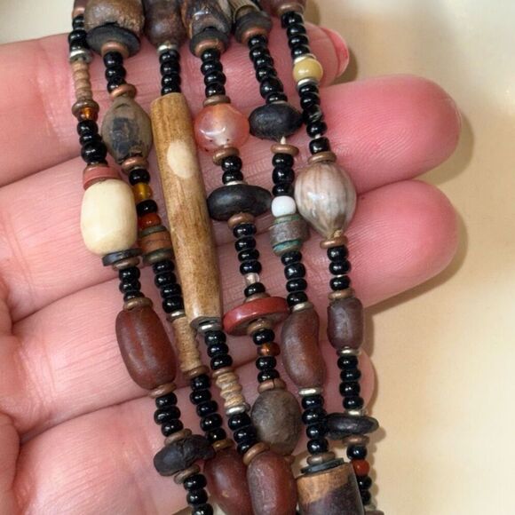 Vintage African Cast Brass Tribal Warrior Multiple Strand Tassel Pendant Necklac - Picture 3 of 16